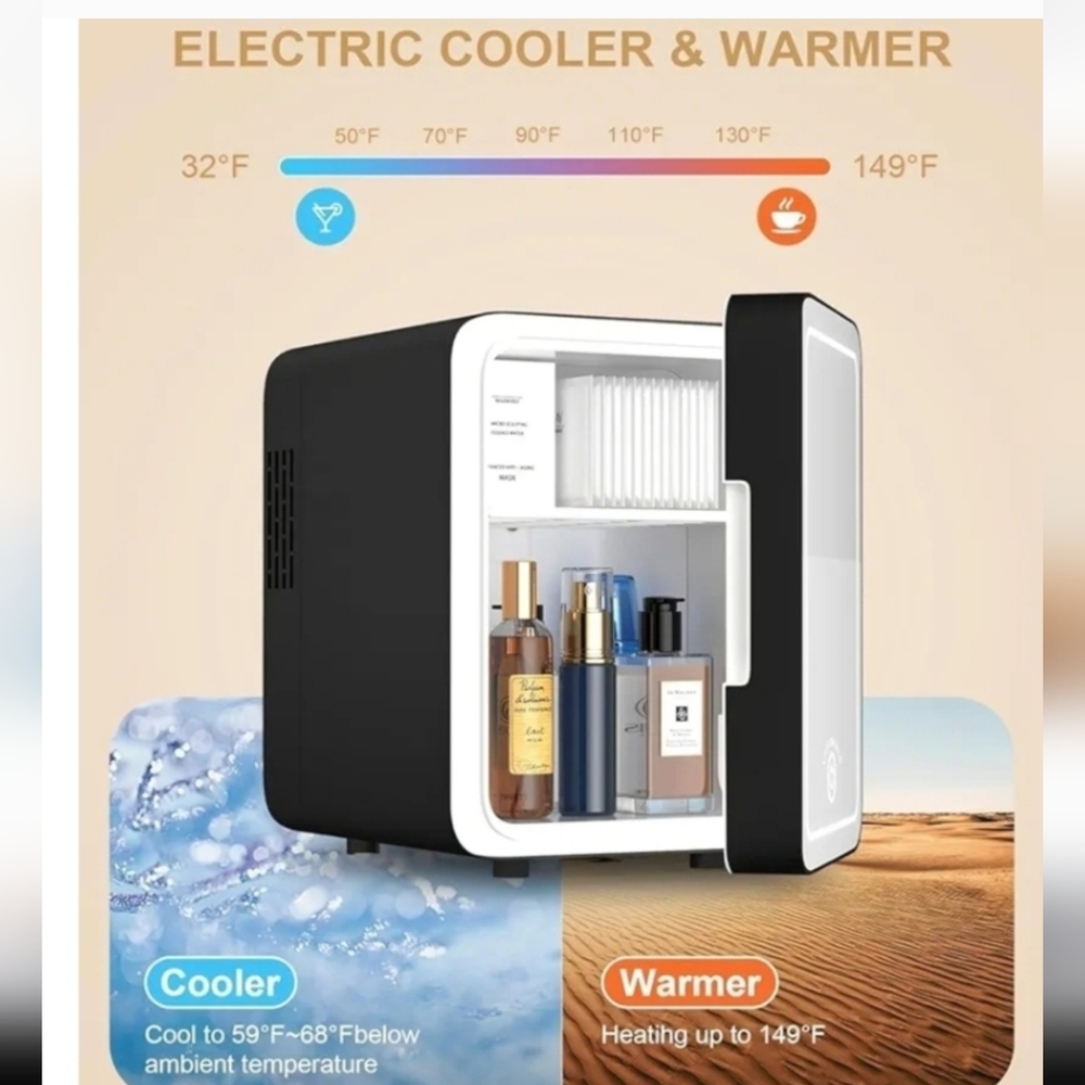 LED Mirror Door Mini Fridge - Silver